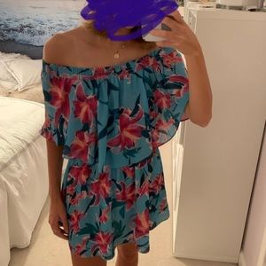 show me your MUMU floral off shoulder dress